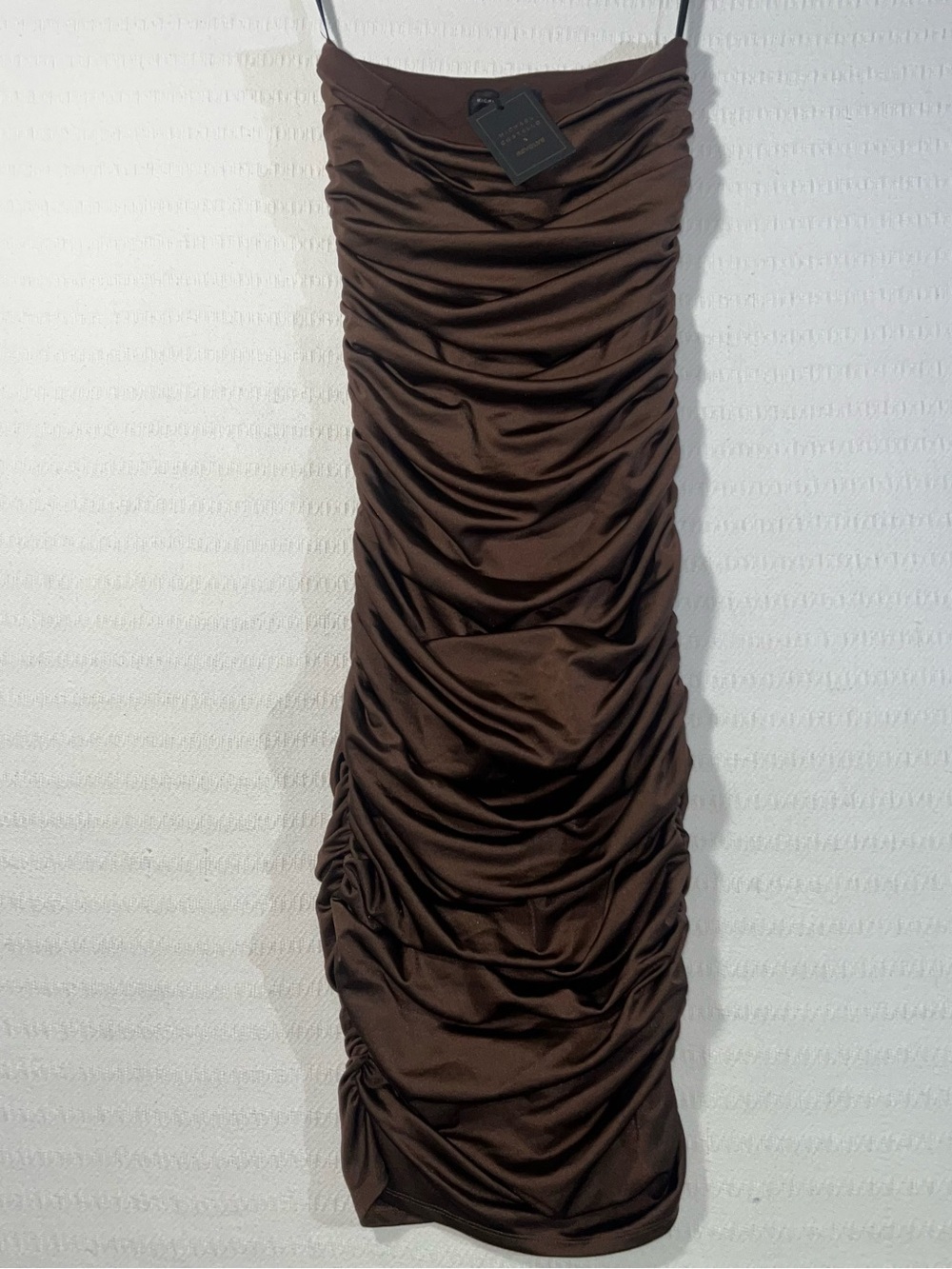Revolve x Michael Costello Strapless Bodycon Midi Dress XS Satin Brown Party NWT
